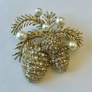 Anne Klein Pinecone & Faux Pearl Brooch